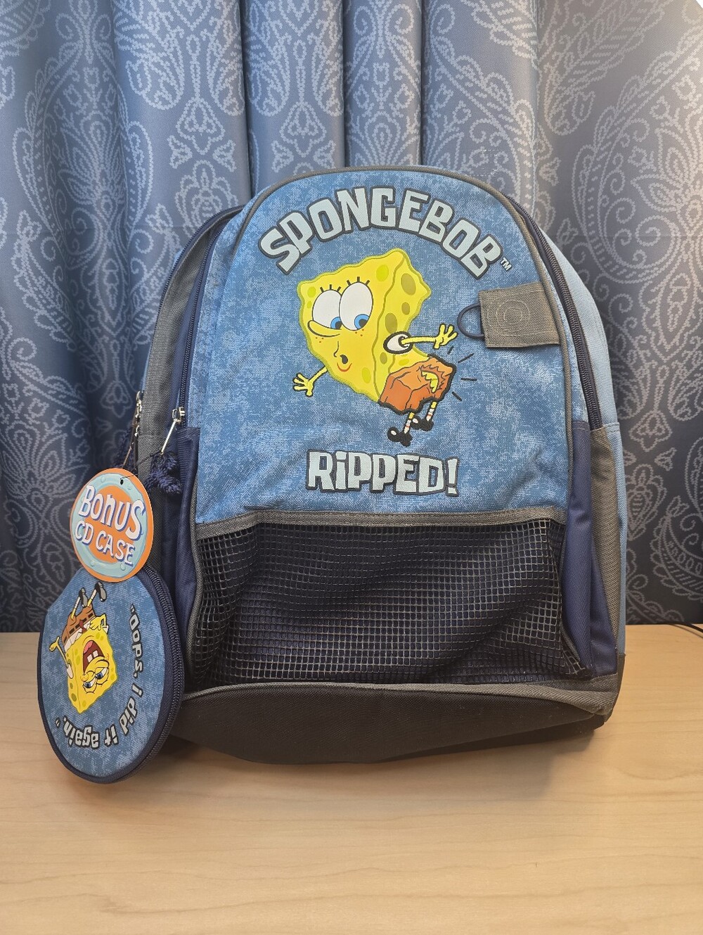 Vintage 2002 SpongeBob SquarePants "Ripped!" Backpack & Bonus CD Case NWT
